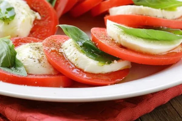 Итальянский салат с сыром моцарелла и помидорами — стоковое фото