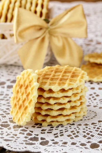 Belgian waffles for dessert and breakfast — Stock Photo, Image