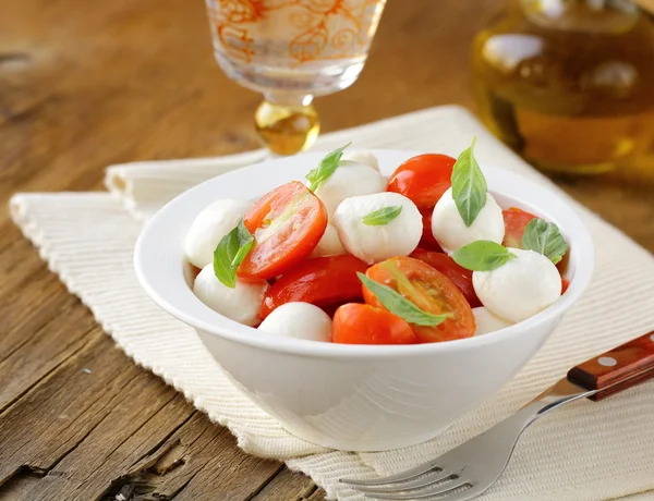 Ensalada Caprese italiana con tomates cherry y mozzarella bebé — Foto de Stock