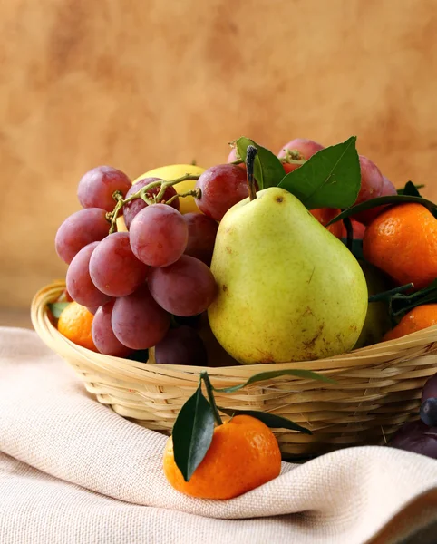 Különböző őszi gyümölcsök (körte, alma, mandarin és a szőlő) — Stock Fotó