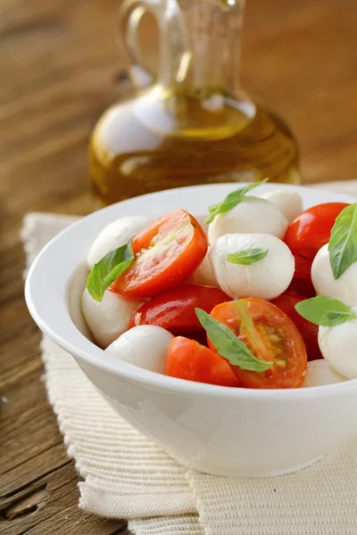 Italienska Capresesallad med körsbärstomater och baby mozzarella — Stockfoto