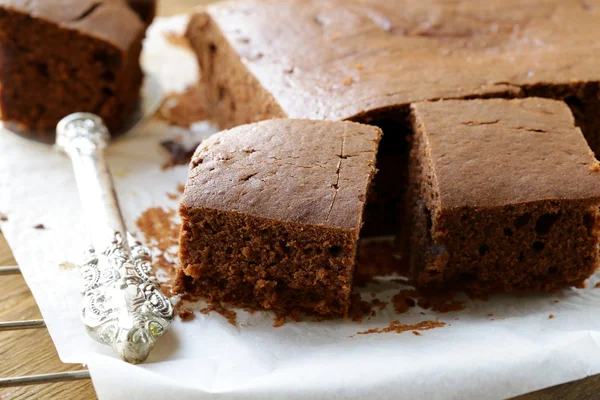 美味的自制巧克力蛋糕布朗尼 — 图库照片
