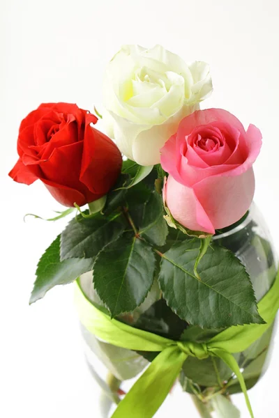 Bouquet of multicolored roses on white background — Stock Photo, Image