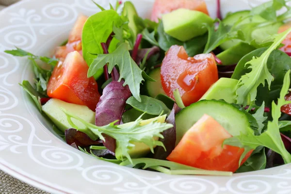 Mistura de salada com tomate de abacate e pepino — Fotografia de Stock