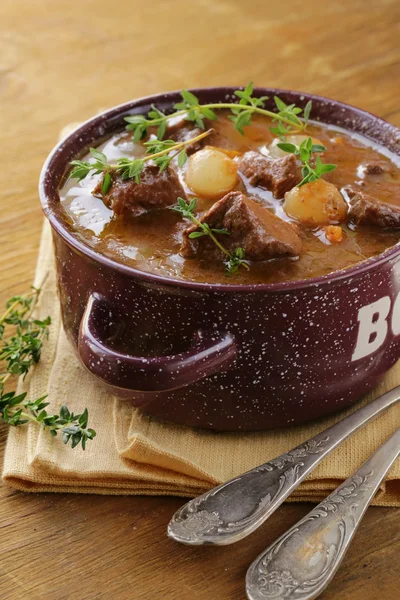Traditional French beef goulash Boeuf bourguignon — Stok Foto