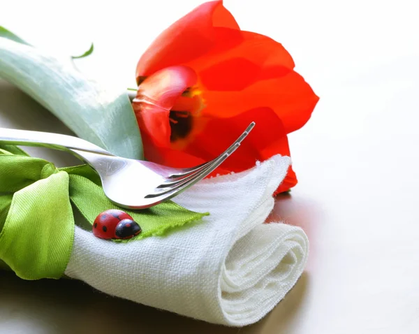 Serviettes de table en lin pour le printemps (Pâques) — Photo