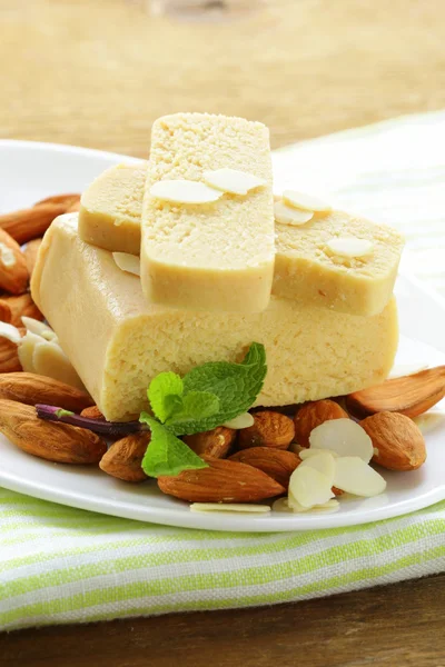 Marzipan almonds bread , wish fresh almond — Stock Photo, Image