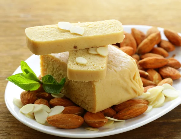Marzipan almonds bread , wish fresh almond — Stock Photo, Image