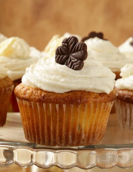 Cupcakes mit Sahne und Schokoladenverzierungen — Stockfoto