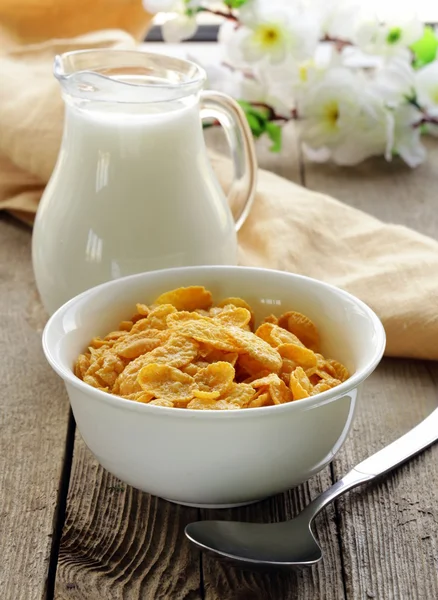 Hälsosam frukost med müsli med mjölk — Stockfoto