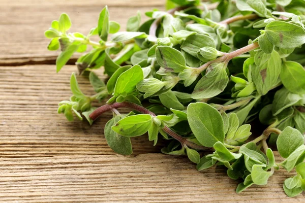 Organické čerstvé oregano (čerstvé majoránky) na dřevěném prkénku — Stock fotografie