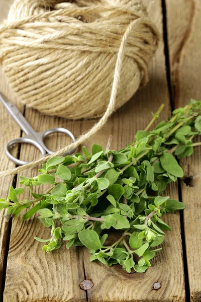 Origano fresco biologico (maggiorana) su tavola di legno — Foto Stock