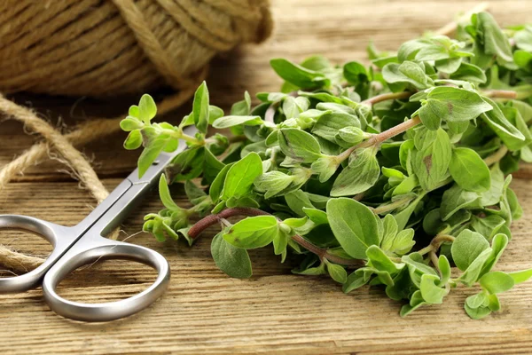 Organické čerstvé oregano (čerstvé majoránky) na dřevěném prkénku — Stock fotografie