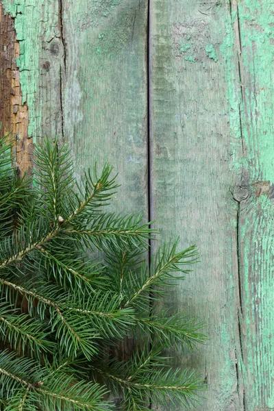 Fond en bois de Noël est branches de sapin vert — Photo