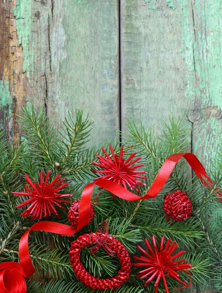 Christmas green fir tree branches with beautiful decorations — Stock Photo, Image