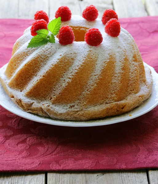 圣诞圆海绵蛋糕与覆盆子 — 图库照片