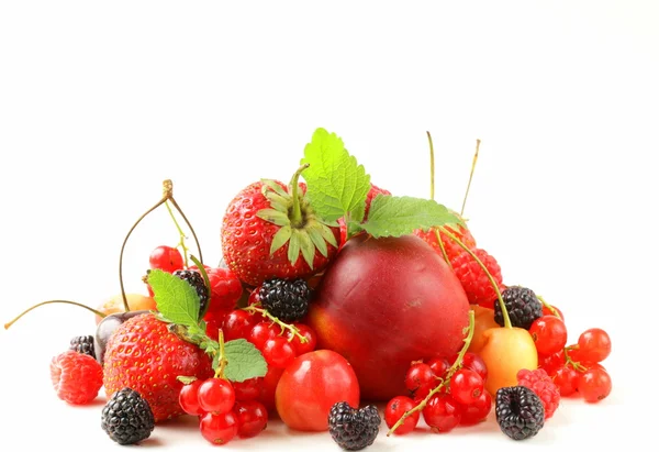 Beerensortiment - Himbeeren, Brombeeren, Erdbeeren, Johannisbeeren, Kirschen — Stockfoto