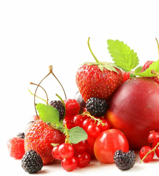 Beerensortiment - Himbeeren, Brombeeren, Erdbeeren, Johannisbeeren, Kirschen — Stockfoto