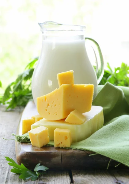 Still life of dairy products (milk, cheese) — Stock Photo, Image