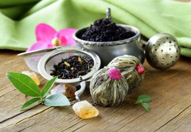 çay - siyah yaprak, yeşil, egzotik ürün yelpazesine ve çay süzgeçler