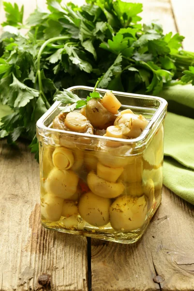 Snack marinated mushrooms with herbs and spices — Stock Photo, Image