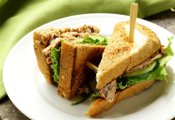 金枪鱼三明治与黄瓜和生菜 — 图库照片