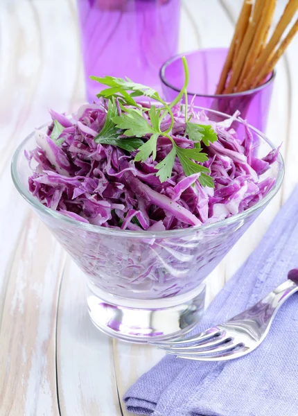 Cole Slaw salad of red cabbage with parsley and mayonnaise — Stock Photo, Image
