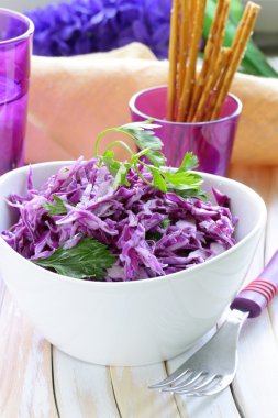 maydanoz ve mayonez ile kırmızı lahana lahana salatası