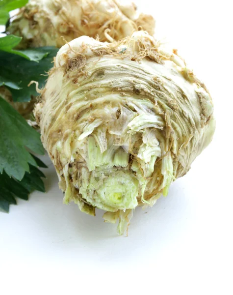 Fresh organic celery root with green leaves — Stock Photo, Image