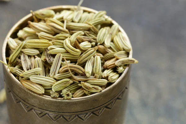 Macro shot fennel seeds, aromatic spice seasoning — Stock Photo, Image