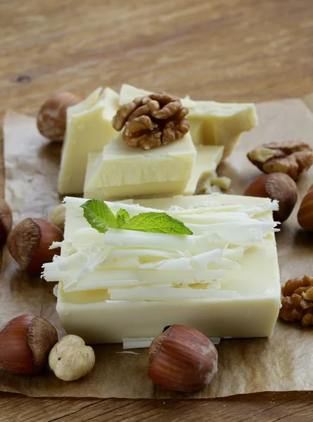 Large bar white chocolate pieces and chips — Stock Photo, Image