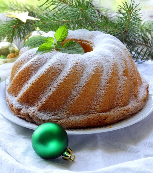 Weihnachten runde Biskuitkuchen mit Puderzucker — Stockfoto