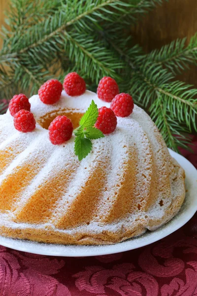 Gâteau éponge ronde de Noël aux framboises — Photo