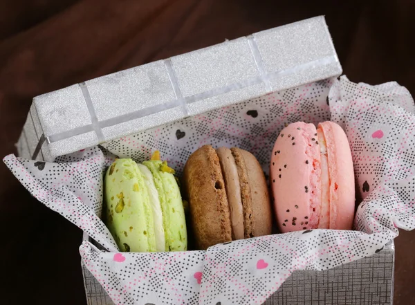 French multicolored macaroons in a gift box sweet present — Stock Photo, Image