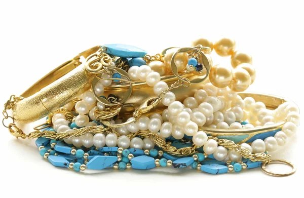 Goud, Turkoois sieraden en pearl — Stockfoto