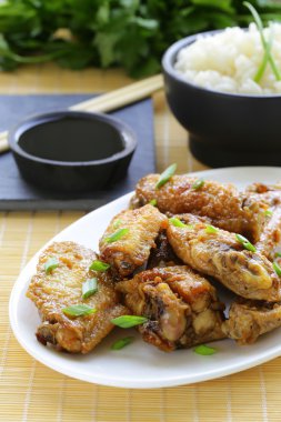 Asya tarzı baharatlı soslu kızarmış tavuk kanatları