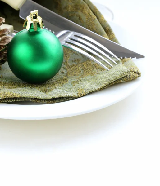 Festive Christmas table setting holiday decorations — Stock Photo, Image