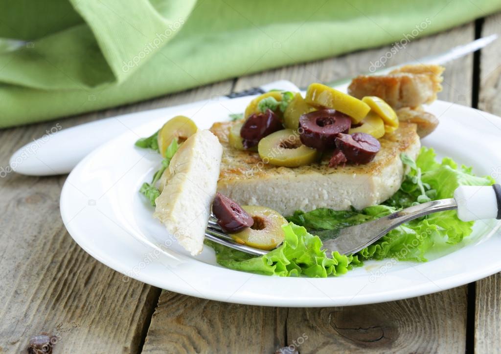 Pork steak with mushroom sauce on a plate — Stock Photo © Dream79 #34663807