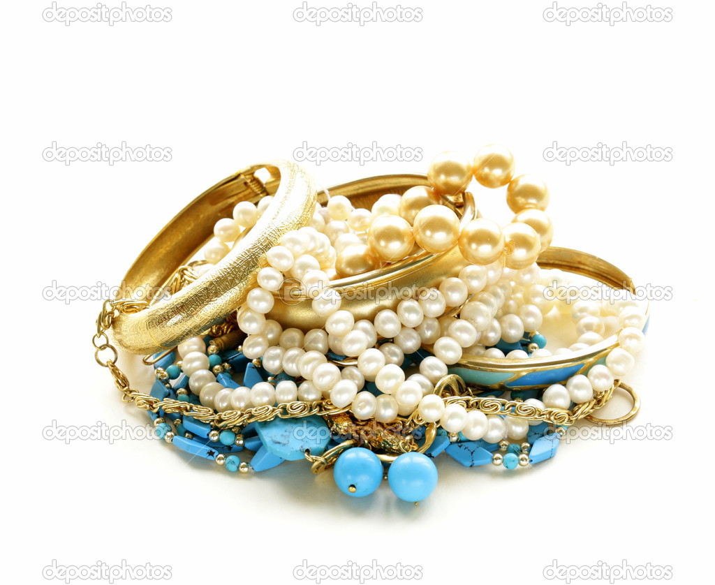 Gold, turquoise jewelry and pearl