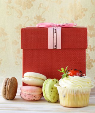 hediye ile çok renkli Fransızca macaroons tatlı hediye kutusu