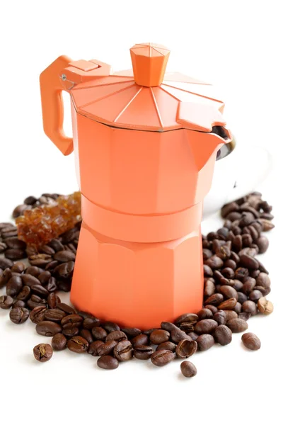 Still life of coffee beans and coffee maker — Stock Photo, Image