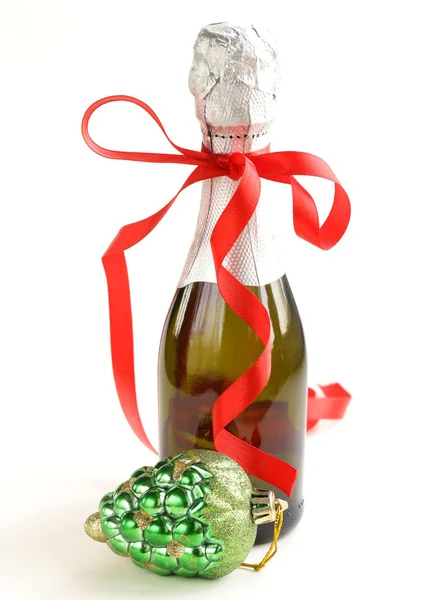 Festive bottle of champagne on a white background — Stock Photo, Image