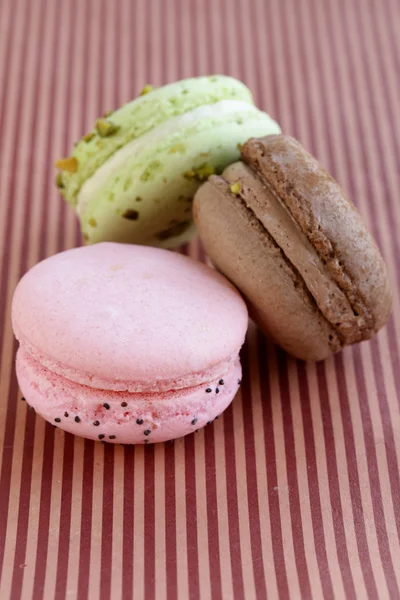 Different colorful macaroons (pistachio, raspberry, chocolate, vanilla) — Stock Photo, Image