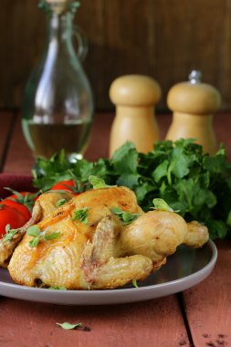 otlar ve baharatlar ile ev yapımı tavuk