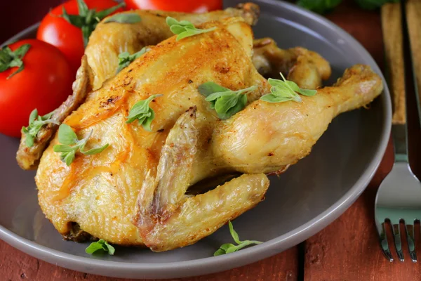 Homemade roasted chicken with herbs and spices — Stock Photo, Image