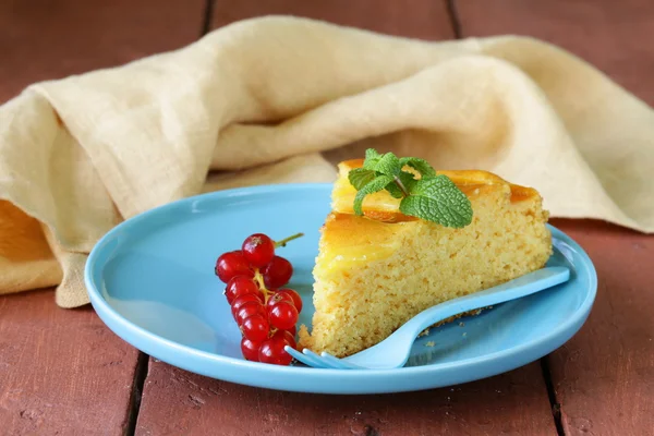 一块水果蛋糕蛋糕装饰穗醋栗和薄荷 — 图库照片