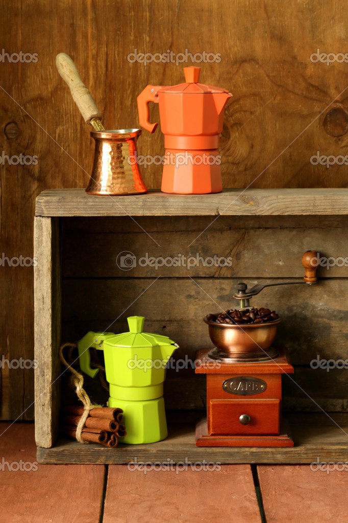 Set Of Different Kitchen Utensils For Coffee Old Fashioned Style