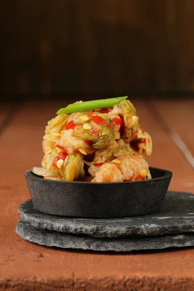Korean traditional salad cabbage kimchi with hot pepper — Stock Photo, Image