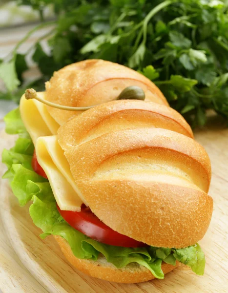Friss zöldség, zöld saláta- és sajt szendvics — Stock Fotó