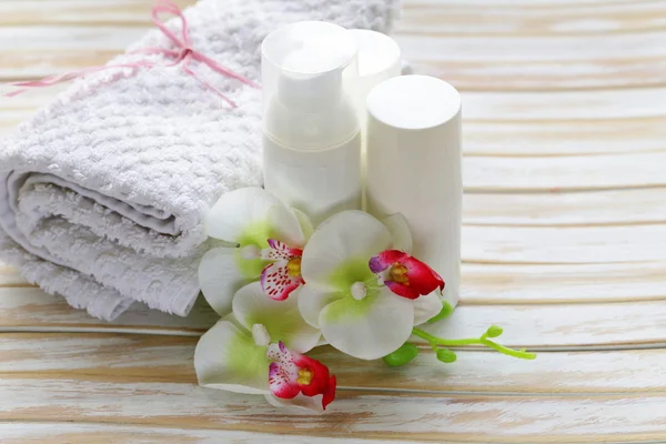 Assortment of jars creams lotion - organic cosmetics — Stock Photo, Image